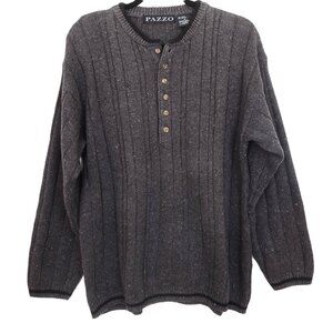 Pazzo Men's Cotton Blend Henley Sweater Grey Long Sleeve Size M Preppy Winter